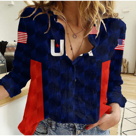 (Custom Personalised) United States National Cricket Team USA Cricket Navy Women Casual Shirt