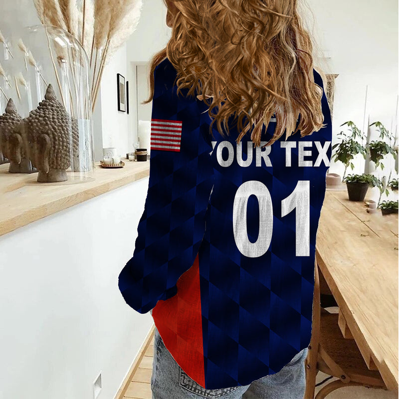 (Custom Personalised) United States National Cricket Team USA Cricket Navy Women Casual Shirt