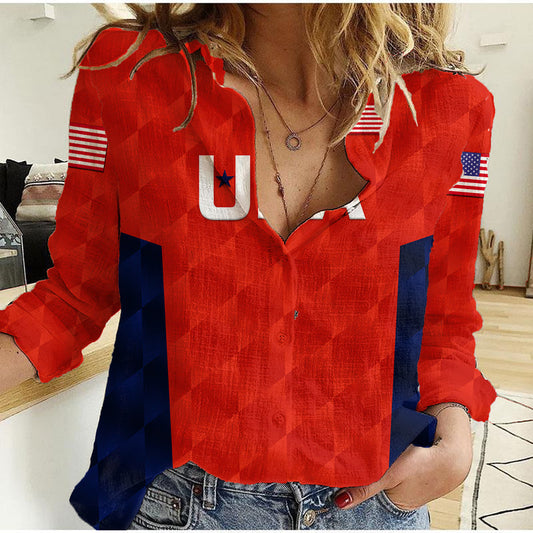 (Custom Personalised) United States National Cricket Team USA Cricket Red Women Casual Shirt