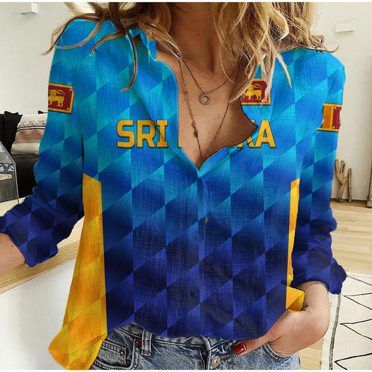 (Custom Personalised) Sri Lanka Cricket The Lions Unique - Gradient Blue Women Casual Shirt
