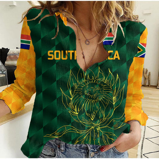 (Custom Personalised) South Africa Proteas Cricket Simple - Green Women Casual Shirt