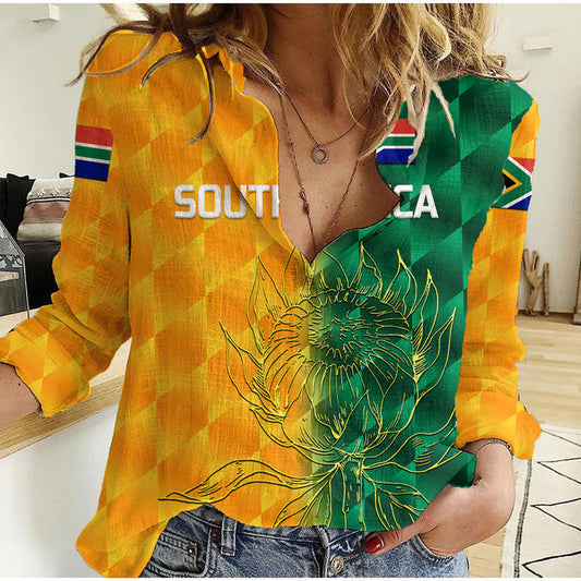 (Custom Personalised) South Africa Proteas Cricket Simple - Yellow Women Casual Shirt