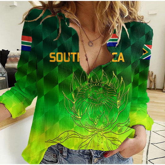 (Custom Personalised) South Africa Proteas Cricket Simple - Gradient Green Women Casual Shirt