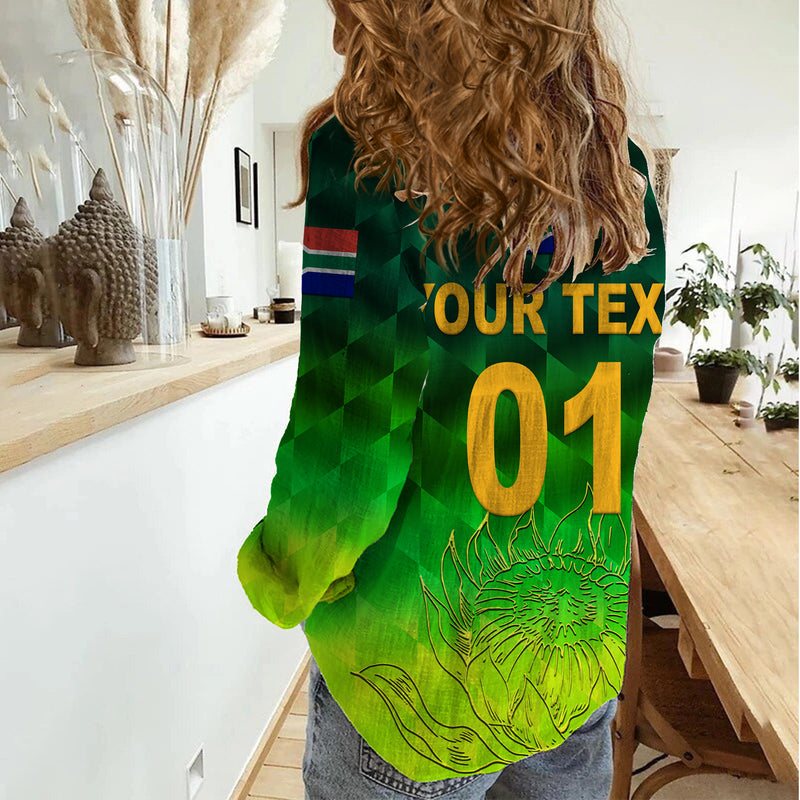 (Custom Personalised) South Africa Proteas Cricket Simple - Gradient Green Women Casual Shirt