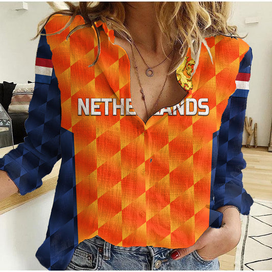 (Custom Personalised) Netherlands Cricket Dutch Lion Unique Orange Women Casual Shirt