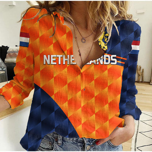 (Custom Personalised) Netherlands Cricket Dutch Lion Pride Version Orange Women Casual Shirt