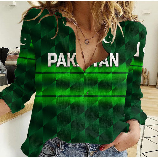 (Custom Personalised) Pakistan Cricket Pak Shaheens Unique - Dark Green Women Casual Shirt