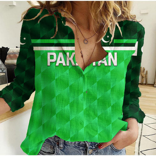 (Custom Personalised) Pakistan Cricket Pak Shaheens Unique - Green Women Casual Shirt
