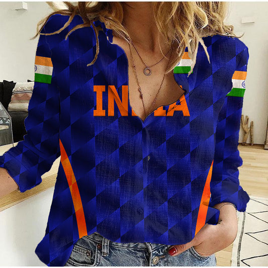 (Custom Personalised) India Cricket Men In Blue Unique - Blue Women Casual Shirt