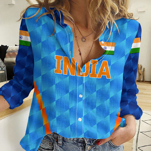 (Custom Personalised) India Cricket Men In Blue Unique - Light Blue Women Casual Shirt