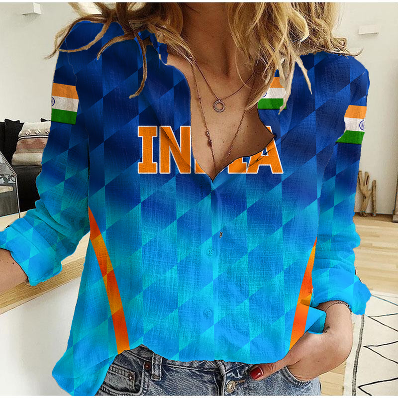 (Custom Personalised) India Cricket Men In Blue Unique - Gradient Blue Women Casual Shirt