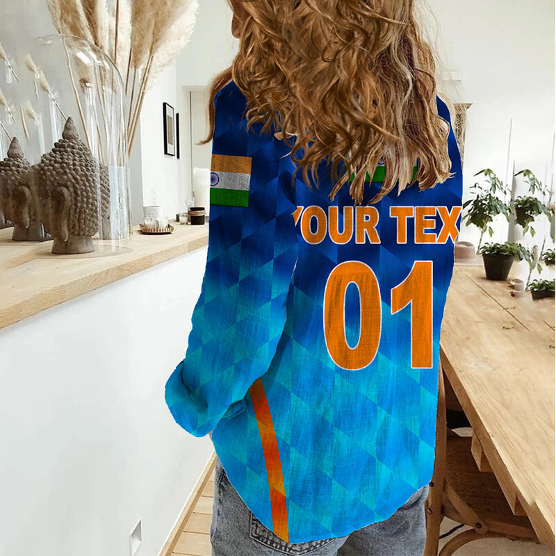 (Custom Personalised) India Cricket Men In Blue Unique - Gradient Blue Women Casual Shirt