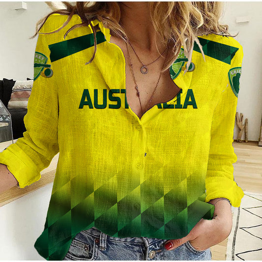 (Custom Personalised) Australia Cricket Aussie Unique - Gradient Yellow Vibes Women Casual Shirt
