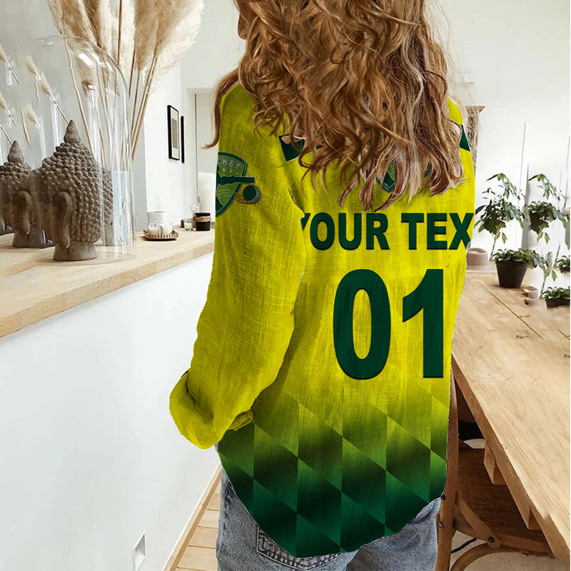 (Custom Personalised) Australia Cricket Aussie Unique - Gradient Yellow Vibes Women Casual Shirt