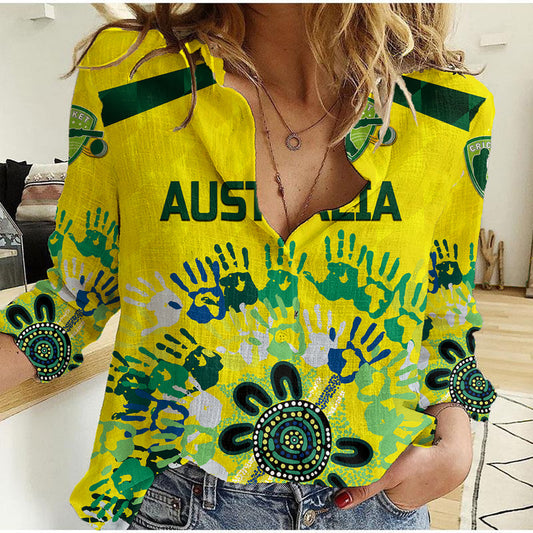 (Custom Personalised) Australia Cricket Aboriginal Style Unique - Yellow Women Casual Shirt