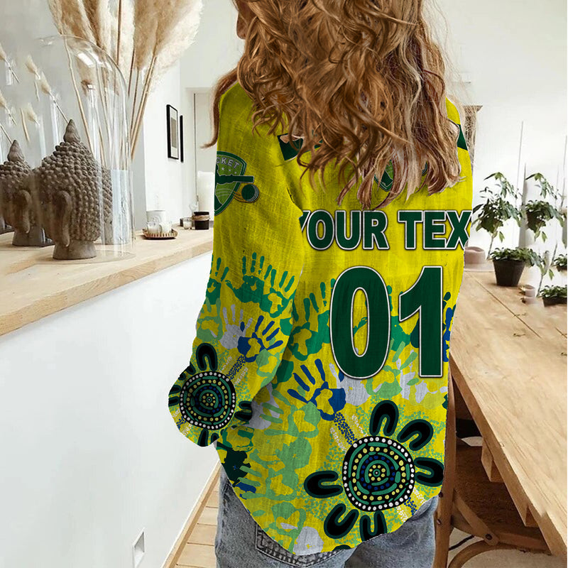 (Custom Personalised) Australia Cricket Aboriginal Style Unique - Yellow Women Casual Shirt