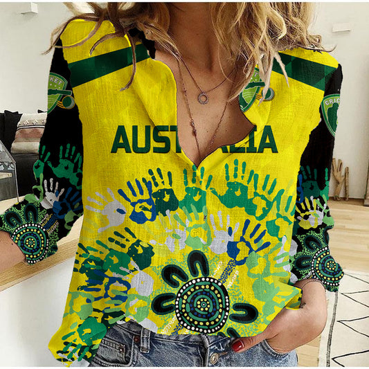 (Custom Personalised) Australia Cricket Aboriginal Style Unique - Black Women Casual Shirt