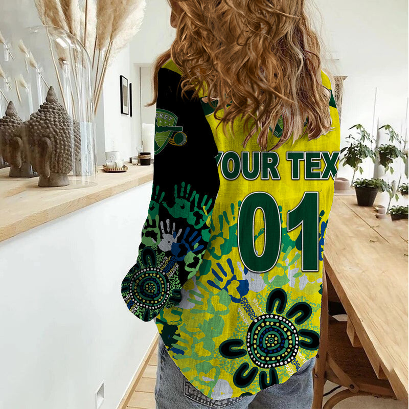 (Custom Personalised) Australia Cricket Aboriginal Style Unique - Black Women Casual Shirt