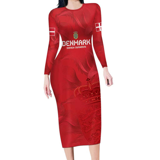 Custom Denmark Football With Coat Of Arm Long Sleeve Bodycon Dress