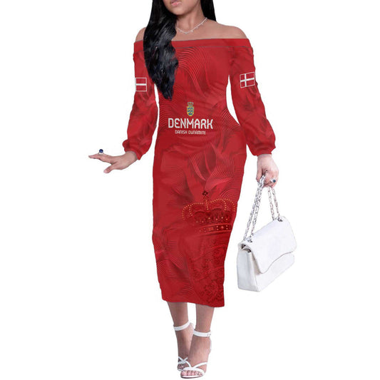 Custom Denmark Football With Coat Of Arm Off The Shoulder Long Sleeve Dress