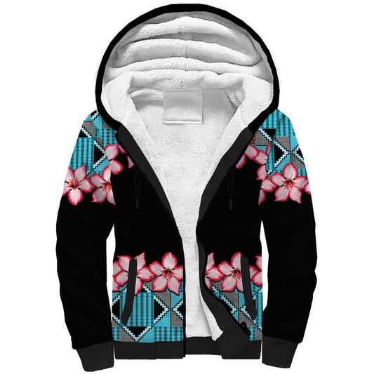 African Adenium Multiflorum Flowers with Kente Style Sherpa Hoodie