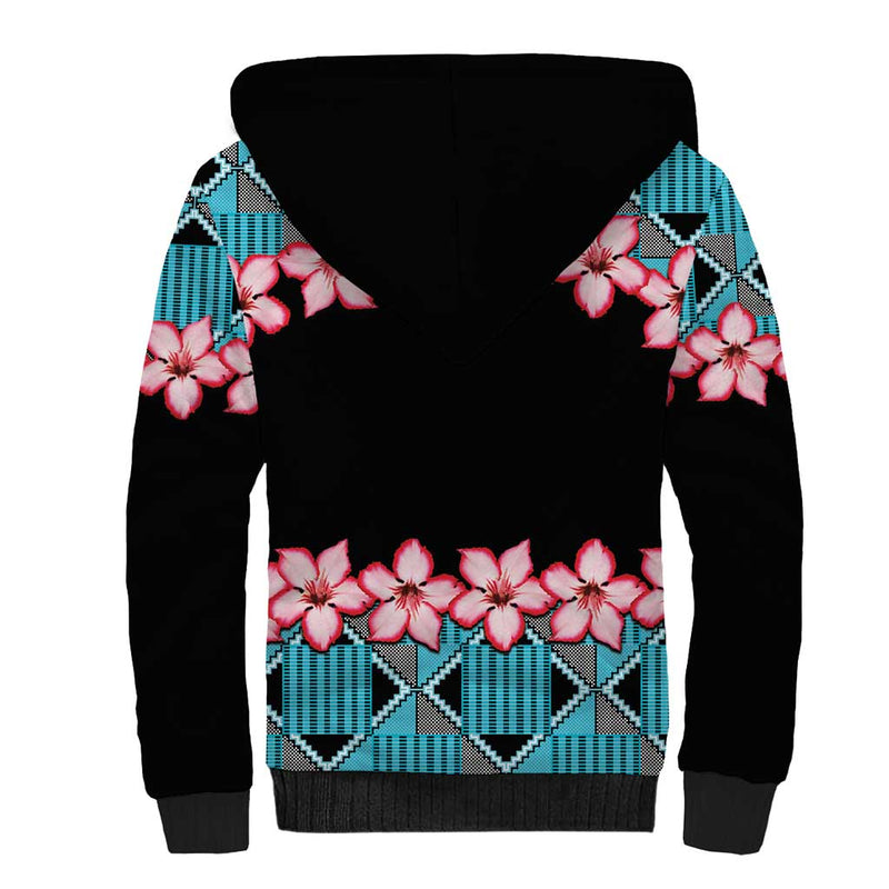 African Adenium Multiflorum Flowers with Kente Style Sherpa Hoodie