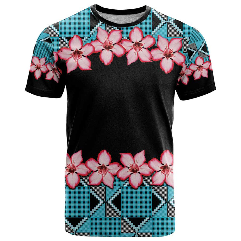 African Adenium Multiflorum Flowers with Kente Style T Shirt