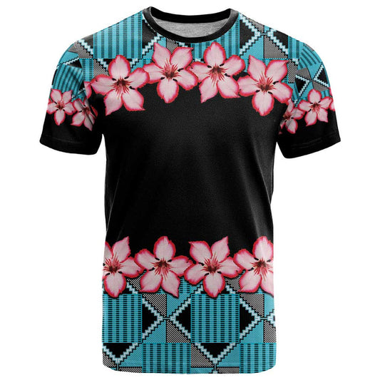 African Adenium Multiflorum Flowers with Kente Style T Shirt