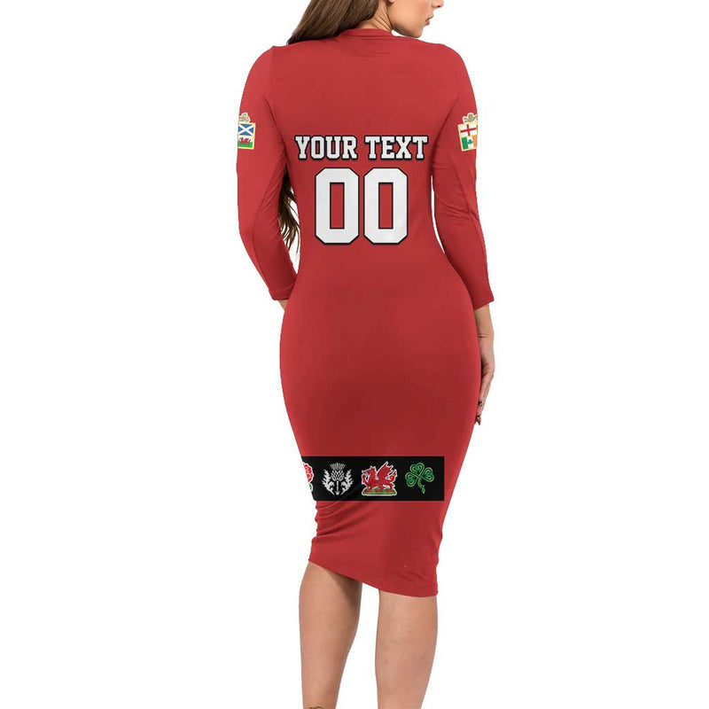 Custom British Lions Combination Of England Irish Scottish Welsh Long Sleeve Bodycon Dress