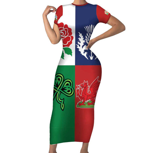 Custom British Lions Combination Of England Irish Scottish Welsh Short Sleeve Bodycon Dress