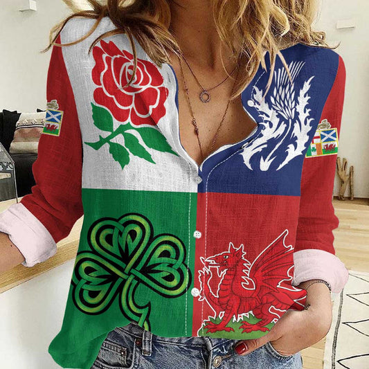 Custom British Lions Combination of England Irish Scottish Welsh Women Casual Shirt