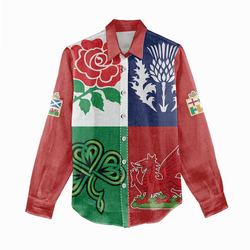 Custom British Lions Combination of England Irish Scottish Welsh Women Casual Shirt