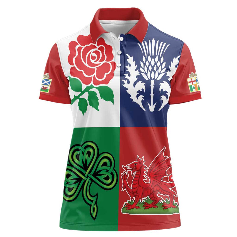 Custom British Lions Combination of England Irish Scottish Welsh Women Polo Shirt
