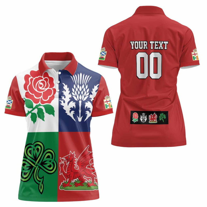 Custom British Lions Combination of England Irish Scottish Welsh Women Polo Shirt