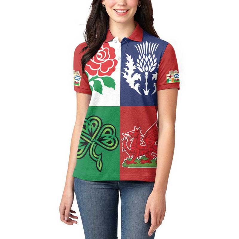 Custom British Lions Combination of England Irish Scottish Welsh Women Polo Shirt