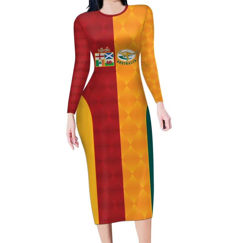Custom British Lions Australia Wallabies Sporty Style Long Sleeve Bodycon Dress