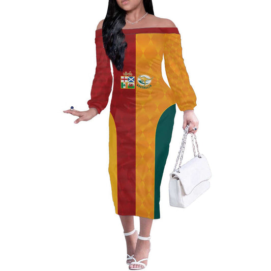 Custom British Lions Australia Wallabies Sporty Style Off The Shoulder Long Sleeve Dress