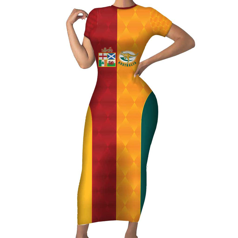Custom British Lions Australia Wallabies Sporty Style Short Sleeve Bodycon Dress