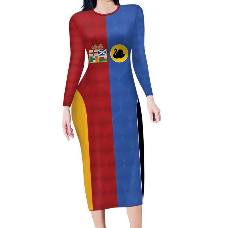 Custom British Lions Australia Western Force Sporty Style Long Sleeve Bodycon Dress