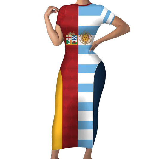 Custom British Lions-argentina Sporty Style Short Sleeve Bodycon Dress