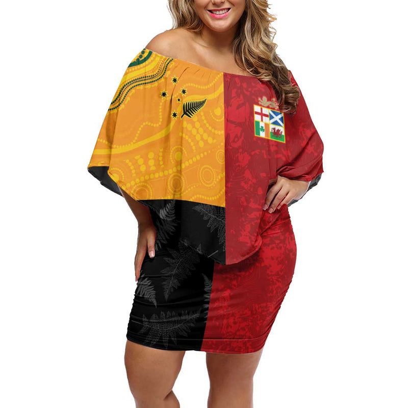 Custom British Lions-aunz Australia-new Zealand Indigenous Motif Off Shoulder Short Dress