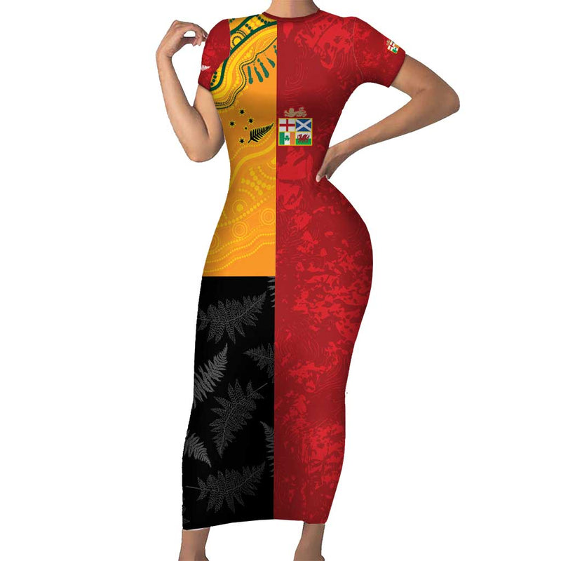 Custom British Lions-aunz Australia-new Zealand Indigenous Motif Short Sleeve Bodycon Dress