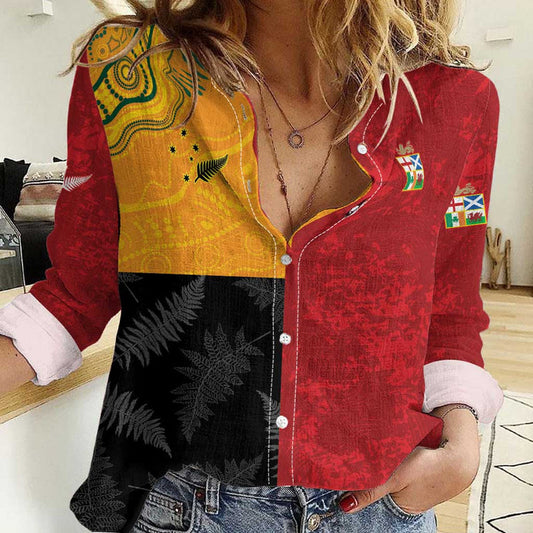 Custom British Lions-AUNZ Australia-New Zealand Indigenous Motif Women Casual Shirt