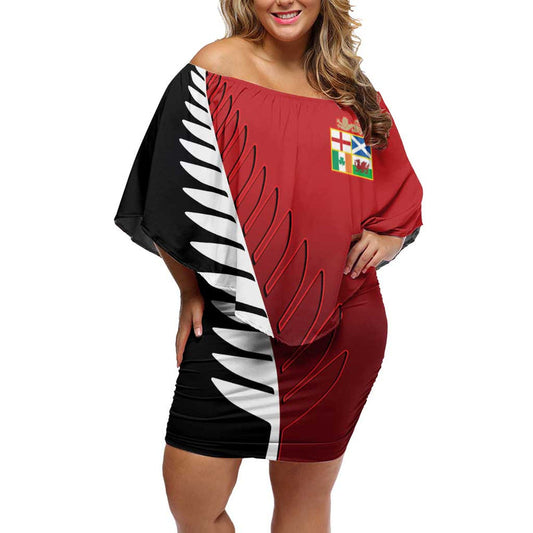 Custom British Lions New Zealand Half Black Fern Off Shoulder Short Dress