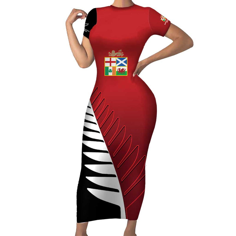 Custom British Lions New Zealand Half Black Fern Short Sleeve Bodycon Dress