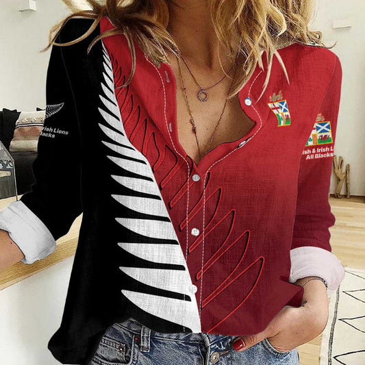 Custom British Lions New Zealand Half Black Fern Women Casual Shirt