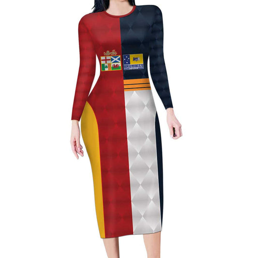 Custom British Lions Australia Act Sporty Style Long Sleeve Bodycon Dress