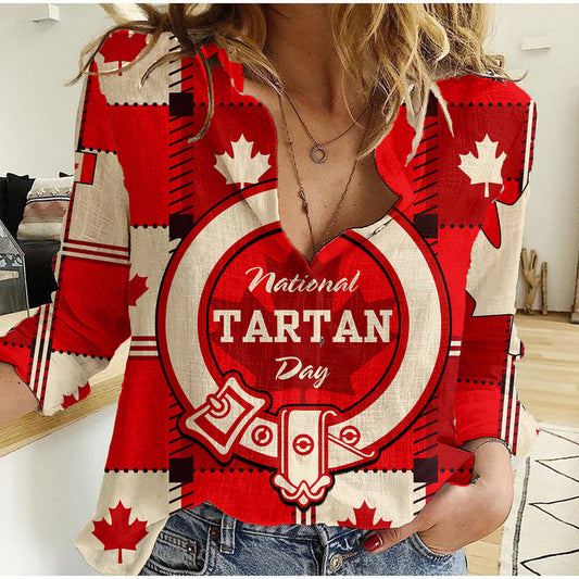 (Custom Personalised) Canada Tartan Day Canada Maple Leaf Journee du Tartan Women Casual Shirt