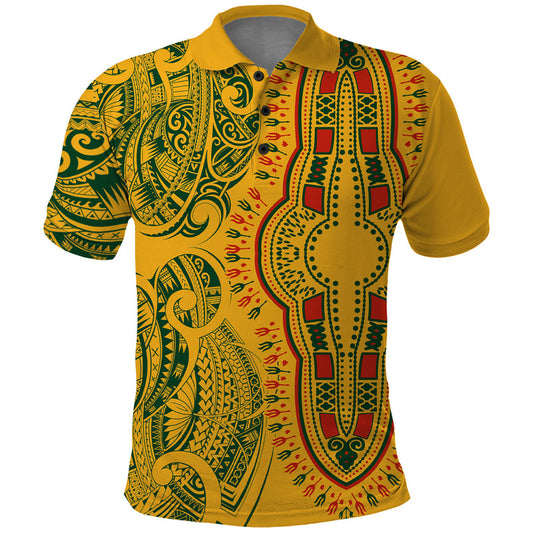 Africa Dashiki African Tribal Art Mixed Polynesian Tattoo Gold Color Unique Polo Shirt