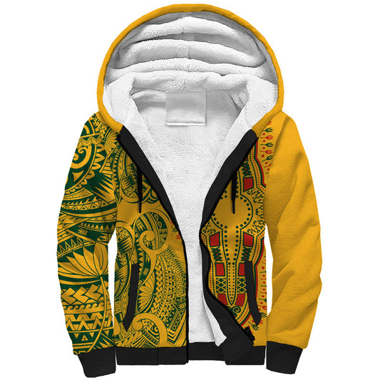 Africa Dashiki African Tribal Art Mixed Polynesian Tattoo Gold Color Unique Sherpa Hoodie